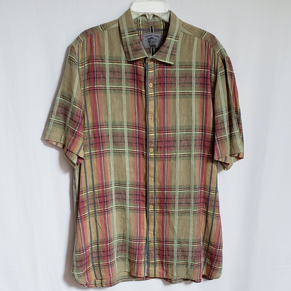 Cooper Jones - Mens Pastel Plaid Linen and Cotton Shirt.  Size Large